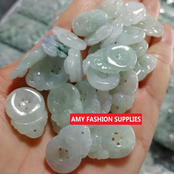 Natural Grade A Genuine Burma Jade Button Pendants,Green Jade Pendant,Lucky Fortune Jade,Burmese Jadeite,Loose Beads,DIY Jewelry Supplies