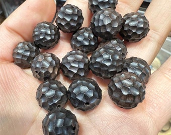 5pcs 15mm Natural Ebony Black Sandalwood Hammered Round Beads,Carved Ebony Ball Beads,Wooden Loose Beads Wholesale,DIY Jewelry Supplies