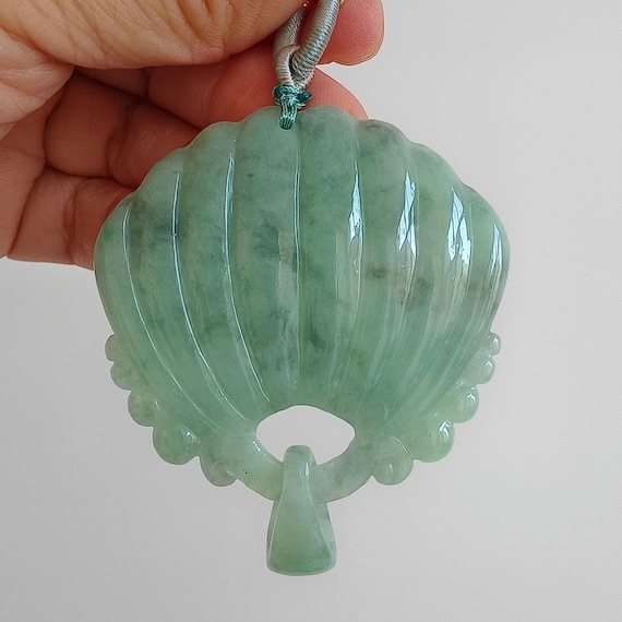 DDP | Natural Certificated Type A Untreated 52X60mm Green Burmese Jadeite Shell Pendant With Frog Carved,Green Jadeite Pendant,DIY Supplies