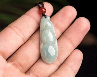 天然タイプA 氷ワックスビルマ翡翠インゲン豆お守りペンダント