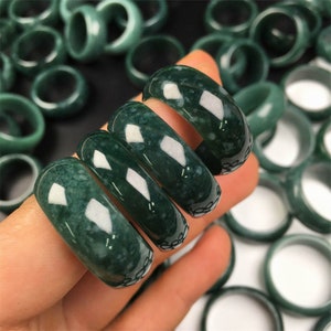 2pc Wider Band High Quality Natural Grade A Teal Green Guatemala Jade Rings,Blue Watery Jade Loose Round Rings,Genuine Jade,Jewelry Supplies