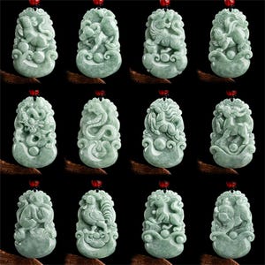 Natural Type A Bean Green Waxy Burmese Jadeite Chinese Zodiac Pendant,Rat,OX,Tiger,Rabbit, Dragon,Snake,Horse,Sheep,Monkey,Rooster,Dog,Pig