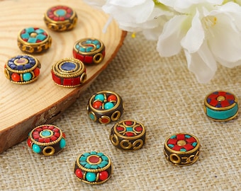 5 st nya nepalesiska metallinläggspärlor, tibetanska pärlor, tribalpärlor, etniska pärlor, tibetanska amulettpärlor, buddhapärlor, bönepärlor, gör-det-själv-smycken