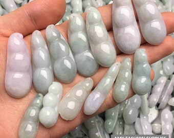 10 Stück natürliche Klasse A Burma Jadeit Erbsenschote Kidneybohne Amulett Anhänger, grüne Jadebohne Anhänger, Gebetsschmuck, lange Bohne, DIY Schmucksachen
