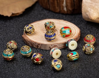 5 st nya nepalesiska metallinläggspärlor, tibetanska pärlor, tribalpärlor, etniska pärlor, tibetanska amulettpärlor, buddhapärlor, bönepärlor, gör-det-själv-smycken