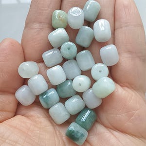 25pcs 9mm Natural Type A Untreated Green White Icy Waxy Burmese Jadeite Barrel Beads,Burma Jadeite Loose Beads,DIY Jewelry Supplies