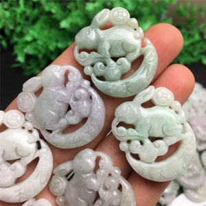 Natural Grade A Burma Jade Hand Carved Zodiac Rabbit Pendant,Green Jade,Burmese Jadeite,Fancy Rabbit Jade Pendant,DIY Jewelry Supplies