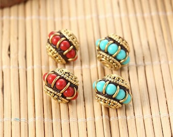 5pcs New Nepal Metal Inlay Beads,Tibetan Beads,Tribal Beads,Ethnic Beads,Tibet Amulet Beads,Buddha Beads,Prayer Beads,DIY Jewelry Supplies