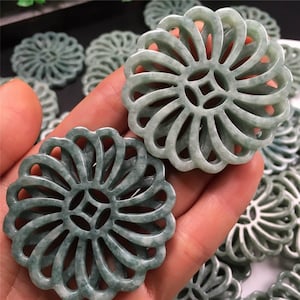 Natürliche Klasse A Grün Burma Jadeit Hand geschnitzte runde filigrane Blume Anhänger, grüne Jade, lose Anhänger, DIY Schmuck Zubehör