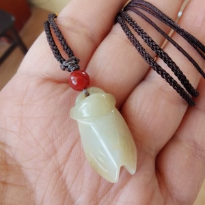 Natural Grade A Burma Jade Cicada Pendant Necklace,Ivory Jade Pendant,Engraved Jade,Burmese Jadeite,Burmese Jade,Handmade Jewelry