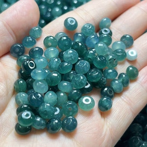 20pcs 7mm Natural Type A Untreated Blue Watery Guatemala Jadeite Rondelle Coin Spacer Beads,Icy Clear Blue Jade Loose Beads,DIY Jewelry