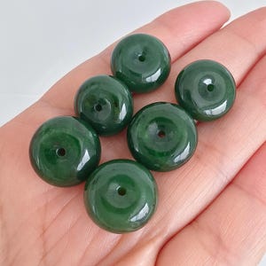 Natural Precious Dark Green Genuine Nephrite Jadeite Round Ring Pendant,Donut Bead With Black Spots,Safety Buckle,DIY Jewelry Supplies
