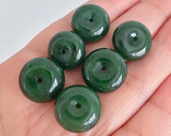 Natural Precious Dark Green Genuine Nephrite Jadeite Round Ring Pendant,Donut Bead With Black Spots,Safety Buckle,DIY Jewelry Supplies