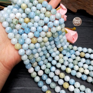 Natuurlijke onbehandelde hoge kwaliteit meerdere kleuren aquamarijn ronde losse kralen, natuurlijke edelsteen, halfedelsteen, aquablauw, doe-het-zelf kralen, sieraden benodigdheden