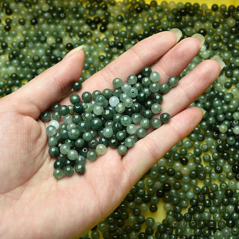 Grade A Natural Green Jade Round Beads, Genuine Jade,Real Jade, Burma jadeite,Burma Jade Beads,Gemstone Loose Beads,DIY jewelry supplies image 5