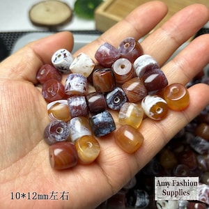 10pcs Natural Weathered Red Agate Barrel Beads,Ancient Agate,Antique Agate,Semi Precious Genuine Stone Loose Gemstone With White Patina