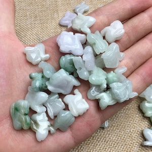 10pcs Natural Type A Untreated Trio Colors Burma Jadeite Rabbit Beads,Chinese Zodiac,Multi Colors Jade Loose Beads,DIY Jewelry Supplies