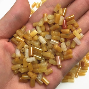 100pcs Natural Grade A Yellow Jade Cylinder Beads,Barrel Beads,Yellow Quartz Beads,Natural Gemstone,Loose Beads,Natural Quartz,DIY Jewelry