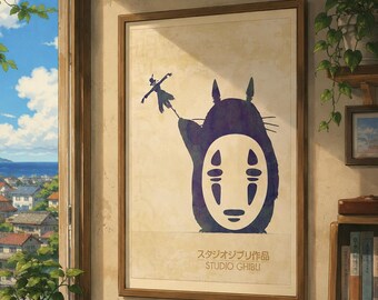 Studio Ghibli Inspired Art Print – My Neighbor Totoro, Howl’s Moving Castle, Spirited Away & Princess Mononoke Poster – Anime Wall Decor