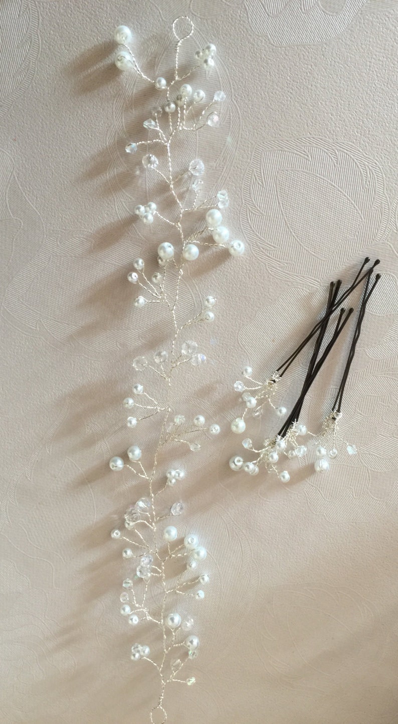 Bridal wedding pearl and crystal hair vine with matching hair pins