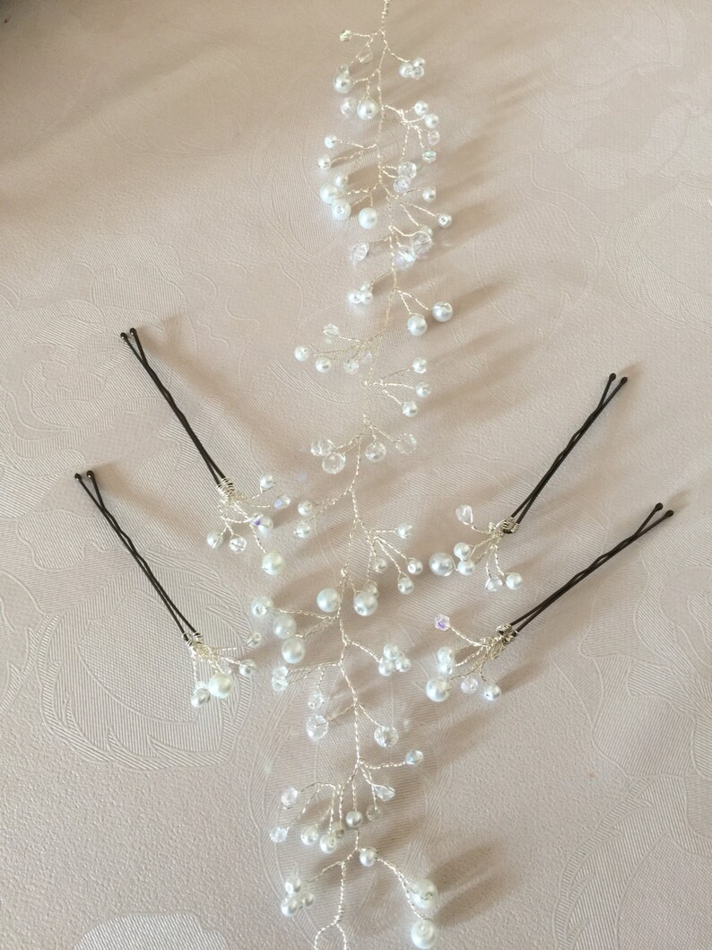 Bridal wedding pearl and crystal hair vine with matching hair pins