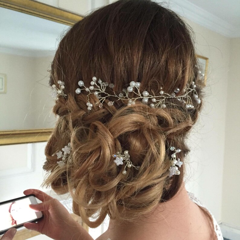Bridal wedding pearl and crystal hair vine with matching hair pins