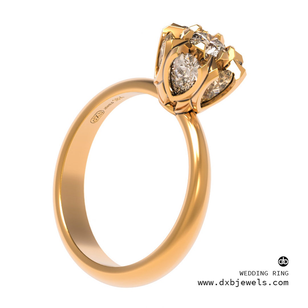 Lotus Engagement Ring, Gold 14K Ring, Flower Engagement Ring, Emerald