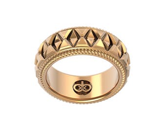 Rochenring, Diamant Gemusterter Bandring, gold 14K, silber, bronze, unisex, Schmuck, Geschenk, Ehering