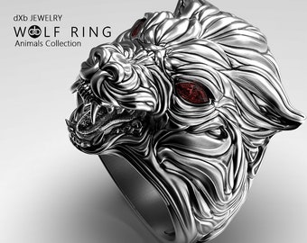 Wolf Head Men's Ring 925 sterling silver, Signet Wolf Mens Rings, Handmade Men Accessory Gifts, animal rings, Wolf Totem Ring