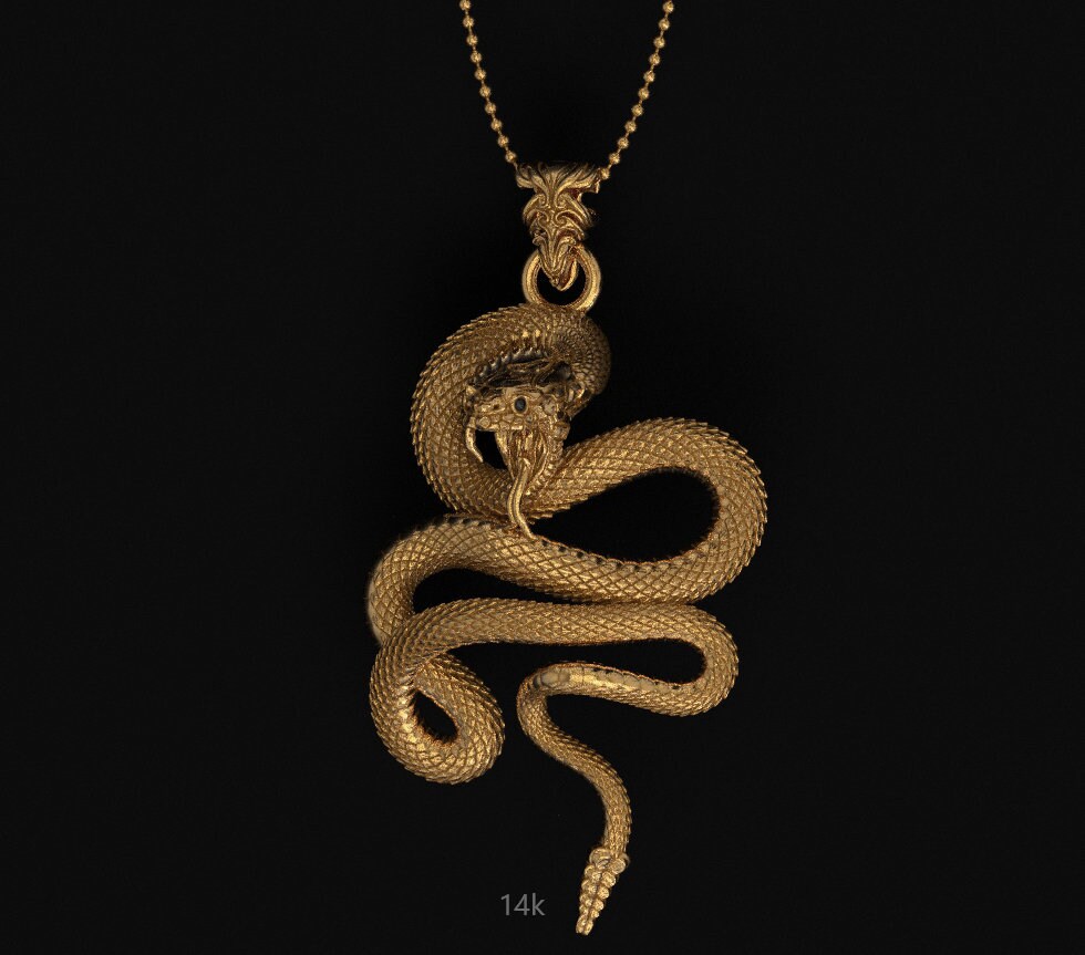 Snake sterling silver pendant necklace Unique 14k gold snake Etsy