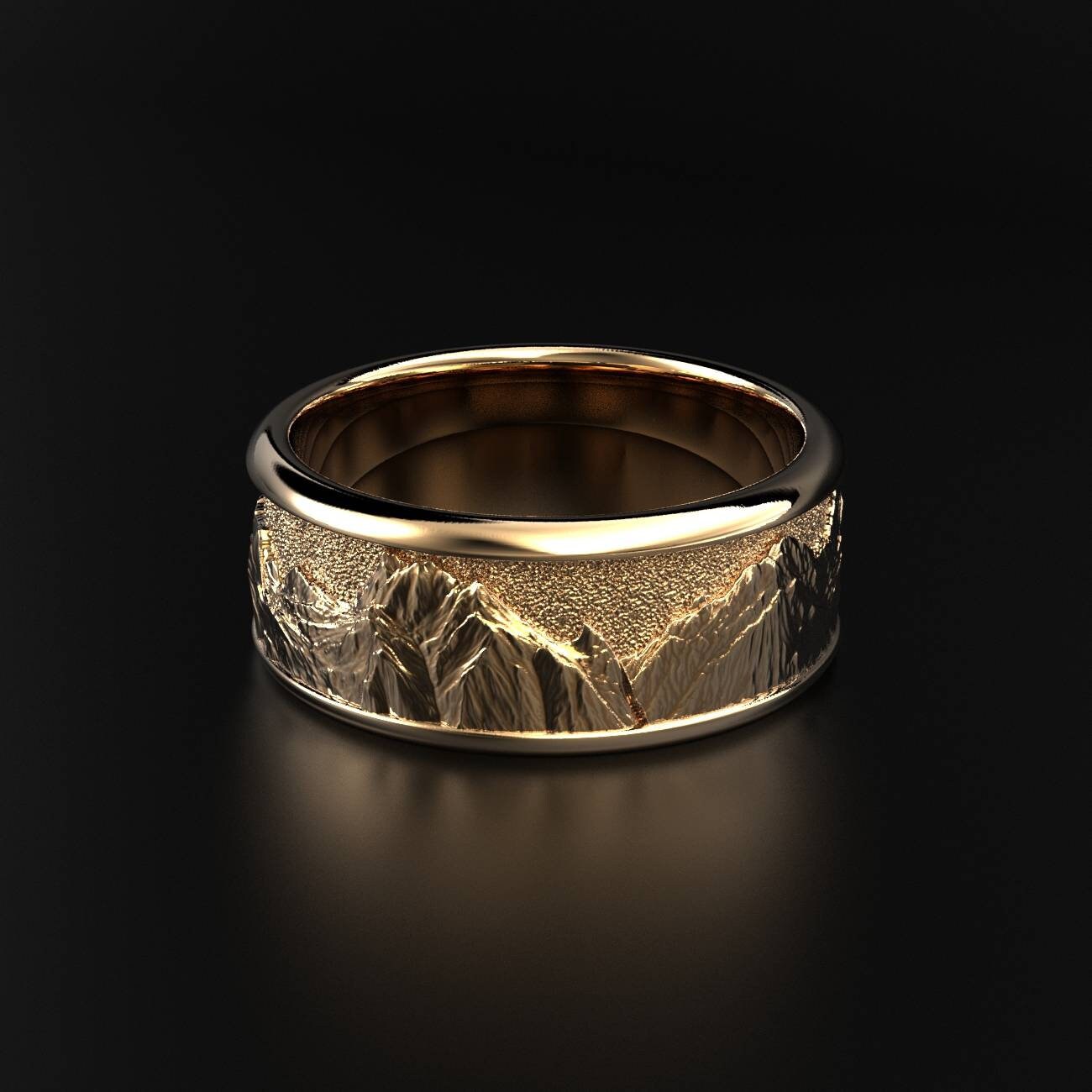 Mountain Range Engraved Wedding Band for Men, Custom Landscape Ring in Gold, Silver, or Rose Gold, Nature-Inspired Adventure Ring