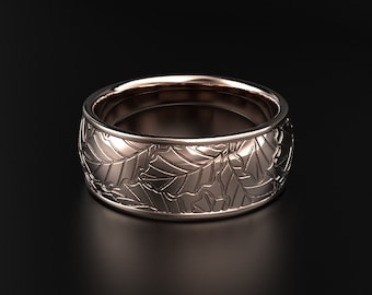 Leaf Wedding Band: Nature-inspired Rustic Ring