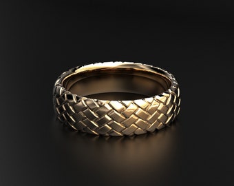 Scott Kay Men's Gold Woven Wedding Band | Platinum & Silver Texture Ring, Comfort Fit Groom Gift
