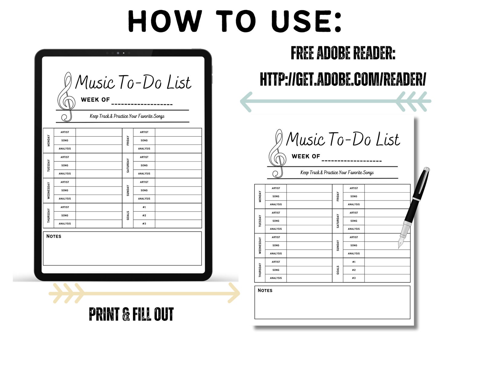 Music Practice Weekly Planner Instrument Music Practice Etsy