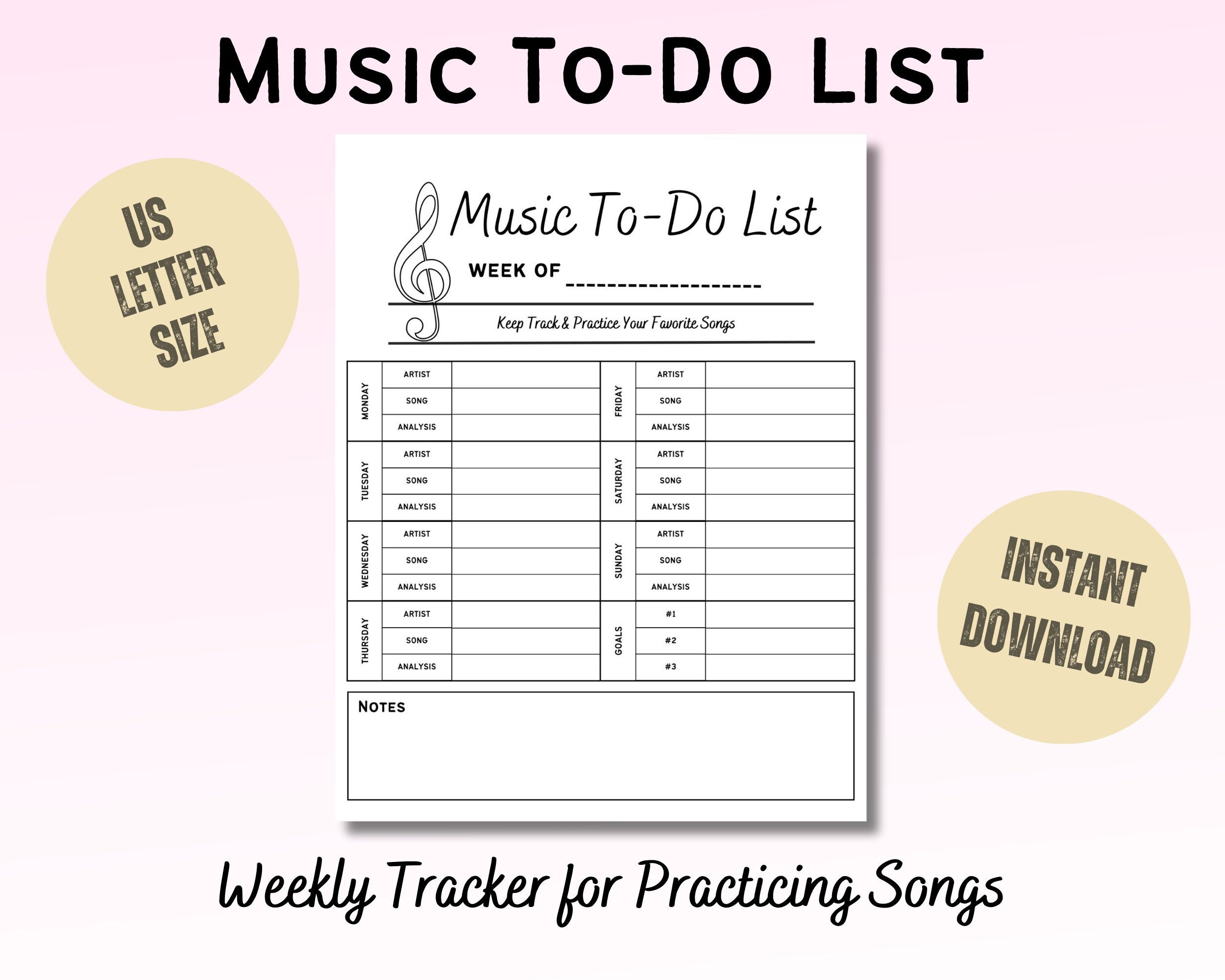 Music Practice Weekly Planner Instrument Music Practice Etsy