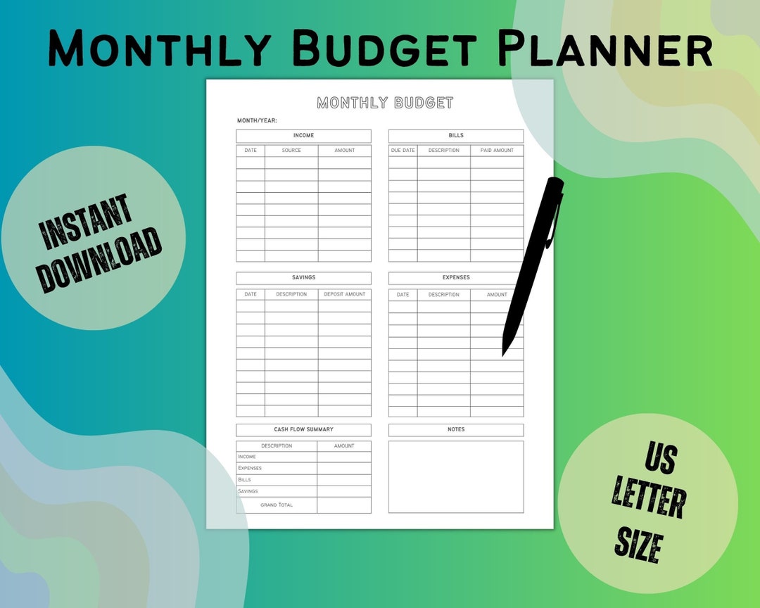 Monthly Basic Monthly Budget Planner | Basic Budget Tracker | Simple Monthly Budget ...