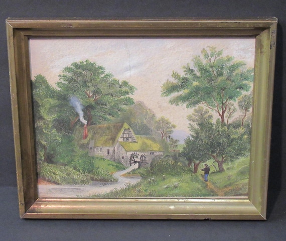 Original Early American 1900s Painting / Antique Wood Frame /