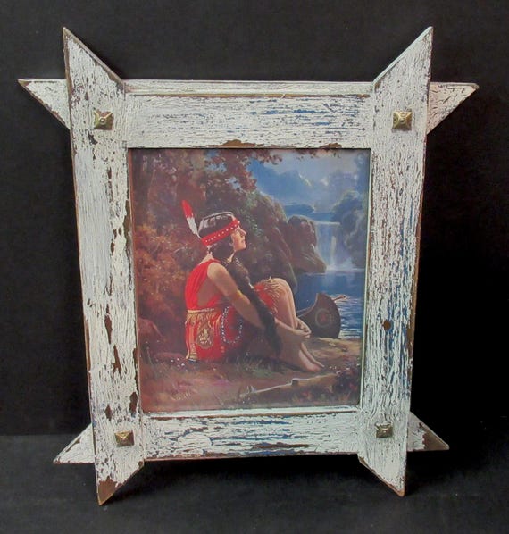 Framed Indian Maiden Art Print, Antique Embellished Frame  O.D. (12x14.5)