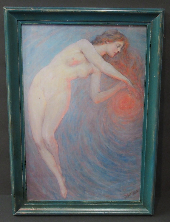 Fine Art Print in Vintage Blue Frame, Nude Colorful Art