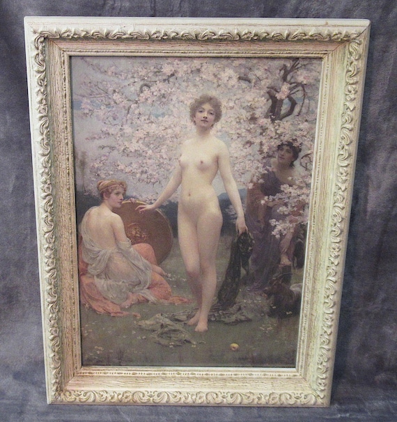 Pre Raphialite Art Print / Simon Salomon / Vintage Ivory Frame