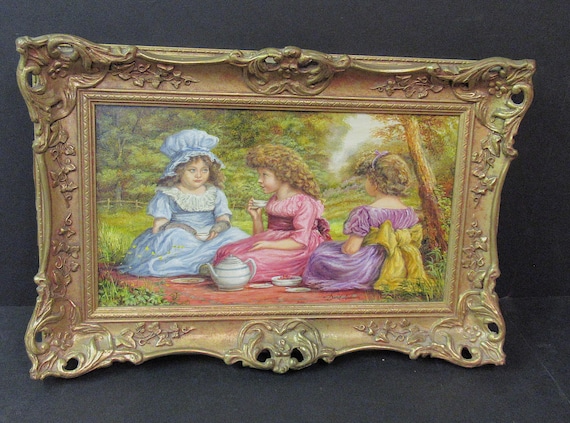 Original Oil Painting Afternoon Tea by David Anderson, Signed Victorian Style Frame after John Everett Millais