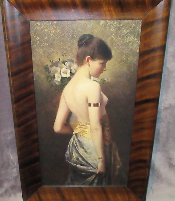 Striking Max Nonnenbruch Painting Print of The Favorite  / Larger Antique Early Frame