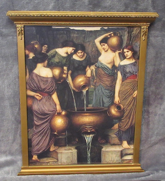 J W Waterhouse Painting Art Print in Unique Classical Antique Frame /  Rare Frame