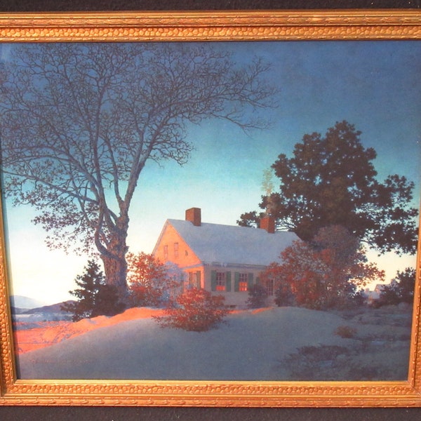 Larger Parrish Print with Antique Wood Frame / crisp sharp detail and color 14.5 x 16.5