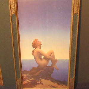 Maxfield Parrish Art, Antique Original Deco Wood Frame / good detail and color " Stars"