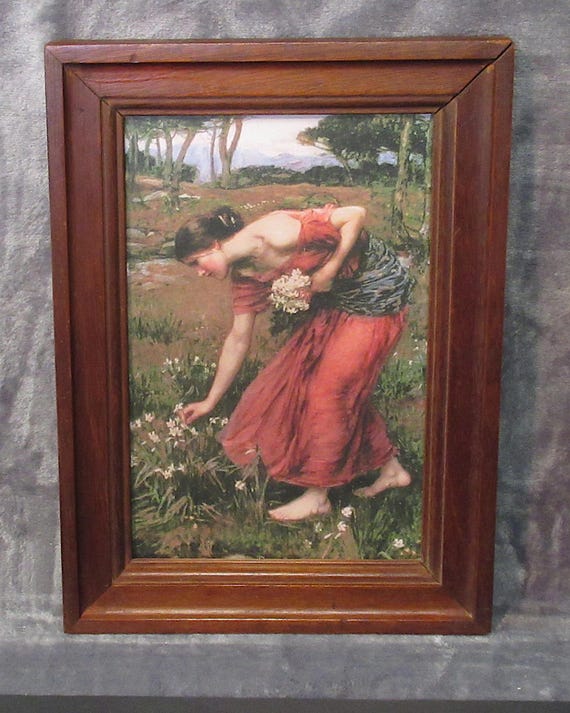 Antique Frame / Waterhouse Painting Art Printing of Narcissus / Preraphialite
