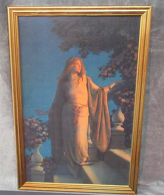 Enchanted Maxfield Parrish Print in Vintage Frame 22 Tall