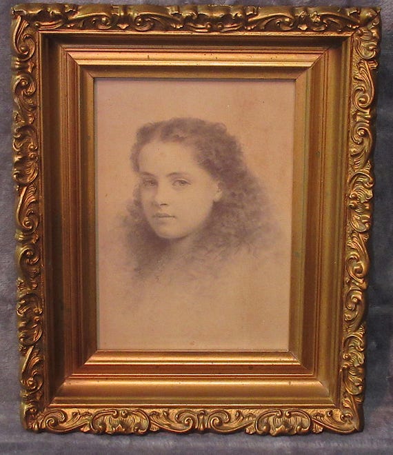 Original Printing 1840s Printing. Beautiful Portrait in Diminutive Original Deep Antique Frame, S.W.C.