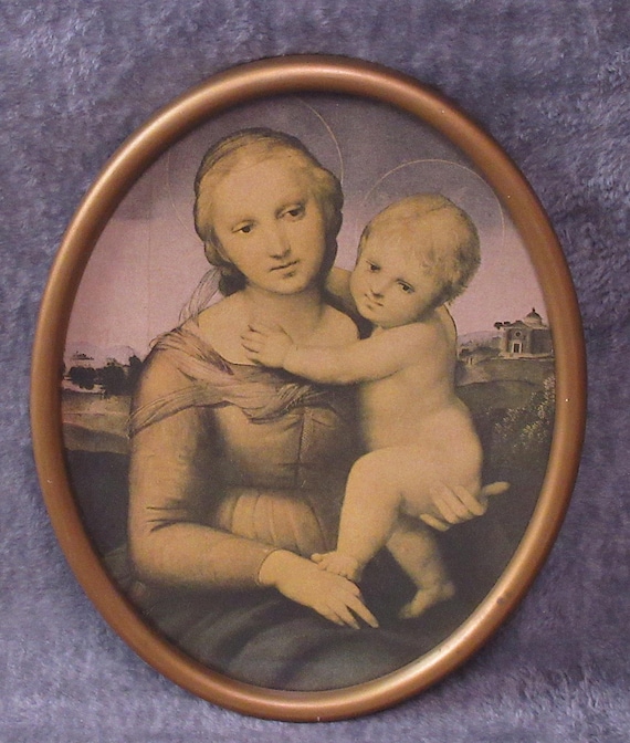 Raphael Sanzio, Fine Art Print in Antique Oval Frame, super condition,