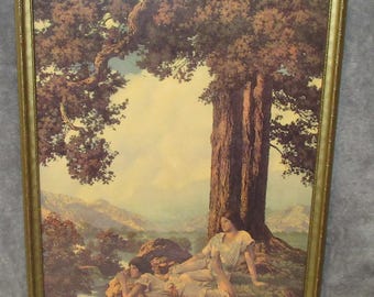Nice Early Maxfield Parrish Art Print in Vintage Frame